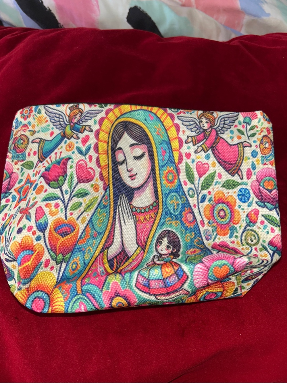 Floral Virgin Mary Canvas Zip Pouch - Multicolor - Picture 5 of 9